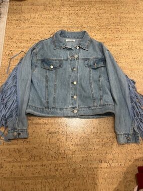12th Tribe Light Blue Fringe Denim Jacket - Stagecoach